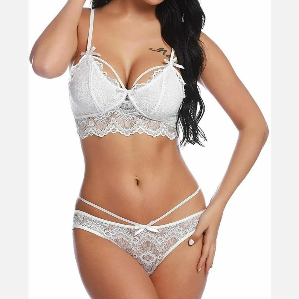 Women Sexy Lingerie Babydoll Bra Lace Bralette and Panty Set Sleepwear Set